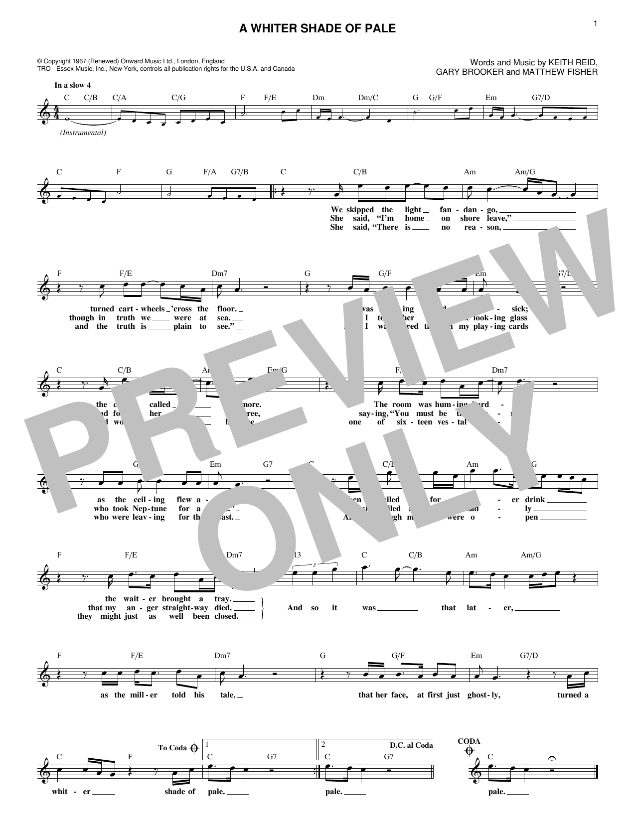 A Whiter Shade Of Pale (Lead Sheet / Fake Book) von Procol Harum