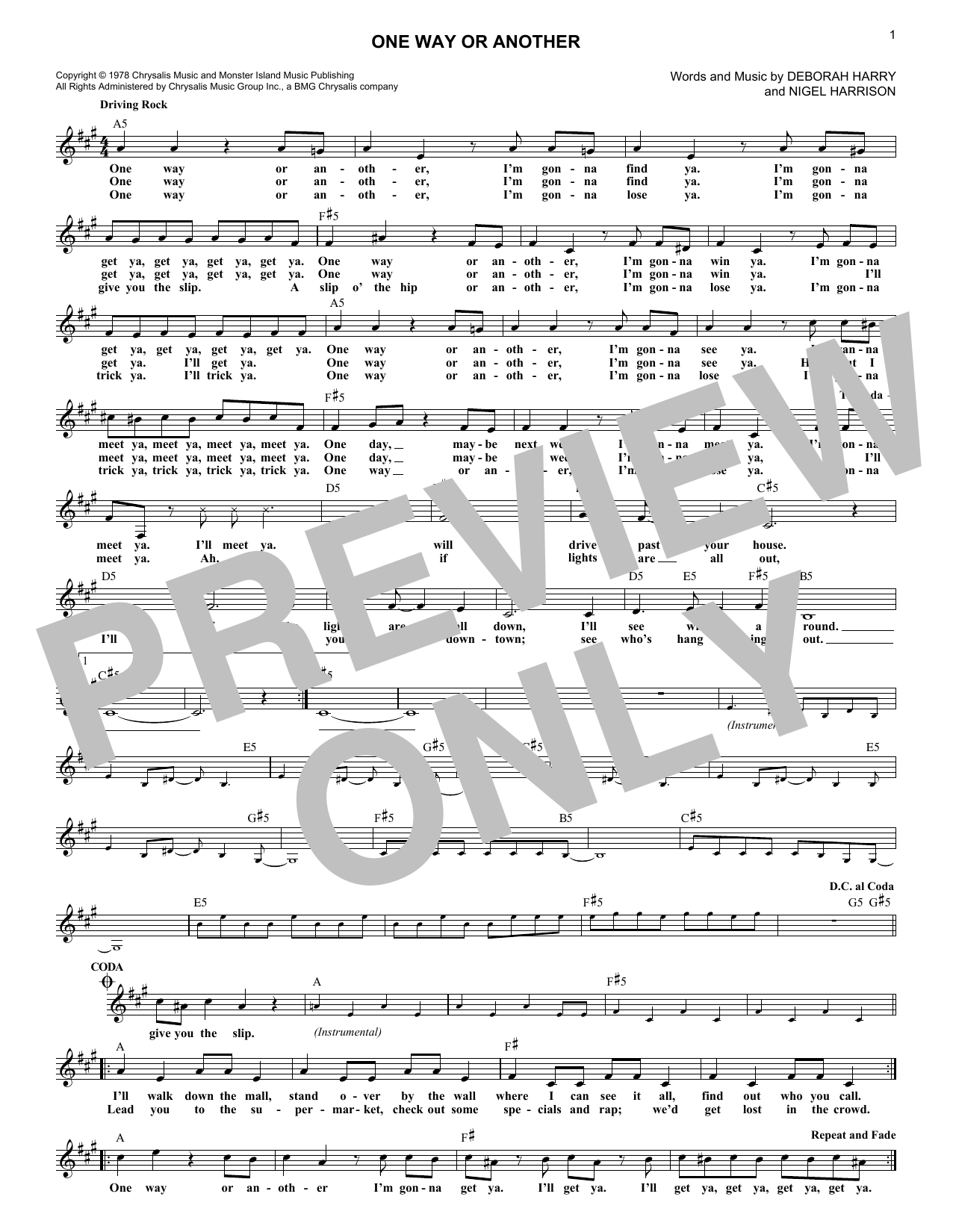 One Way Or Another (Lead Sheet / Fake Book) von Blondie