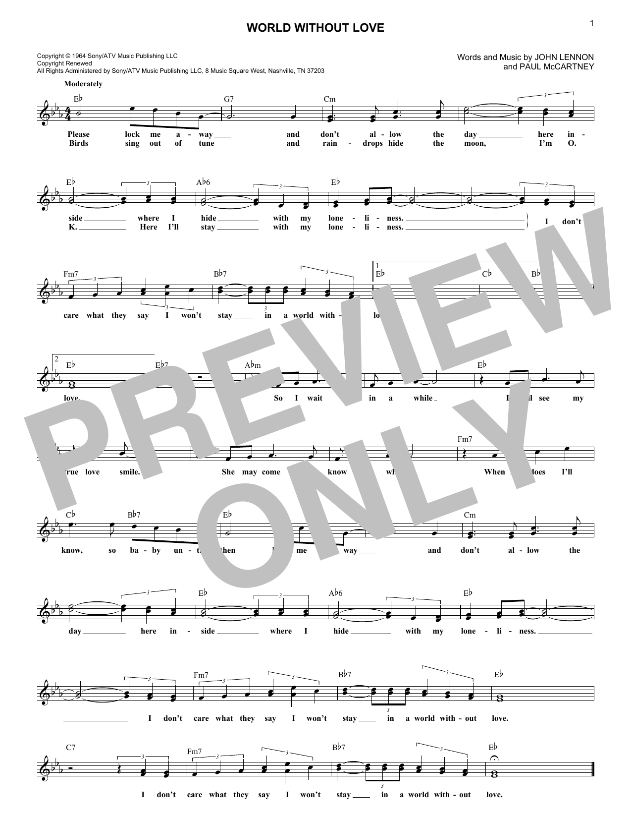 World Without Love (Lead Sheet / Fake Book) von Peter and Gordon