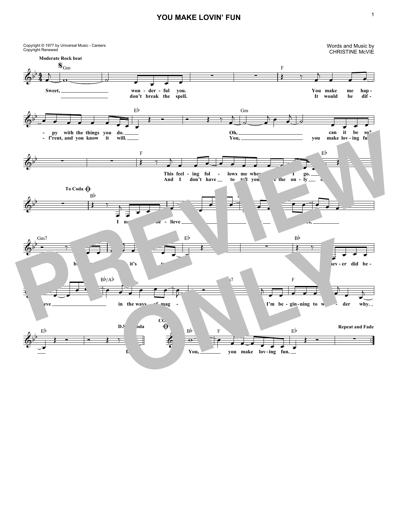 You Make Lovin' Fun (Lead Sheet / Fake Book) von Fleetwood Mac