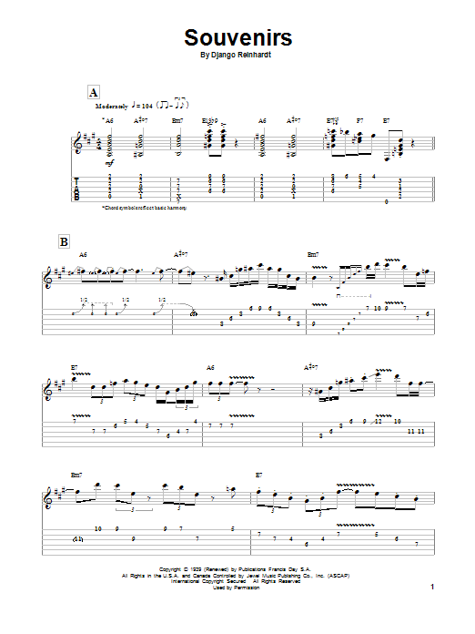 Souvenirs (Guitar Tab (Single Guitar)) von Django Reinhardt