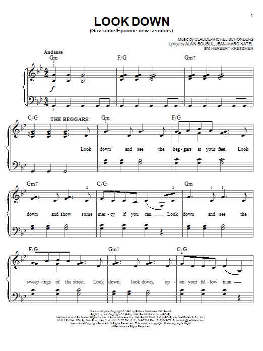 Look Down (Gavroche) (Easy Piano) von Claude-Michel Schonberg