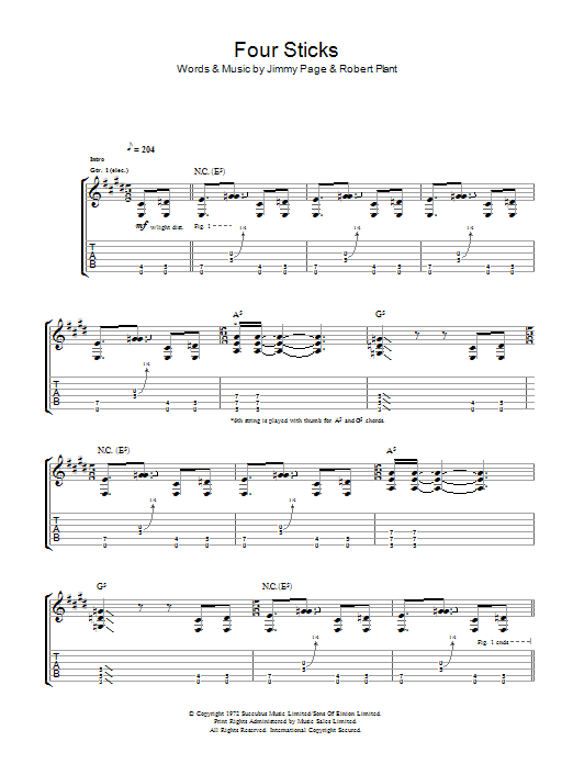 Four Sticks (Guitar Tab) von Led Zeppelin