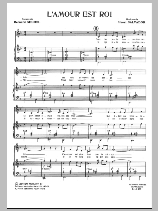 L'amour Est Roi (Piano & Vocal) von Henri Salvador