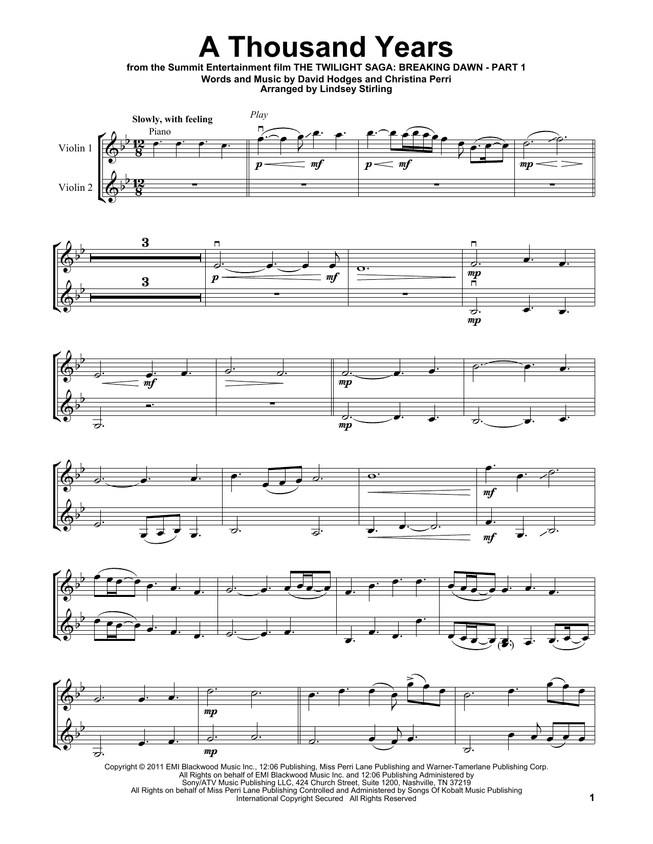 A Thousand Years (Violin Duet) von Lindsey Stirling