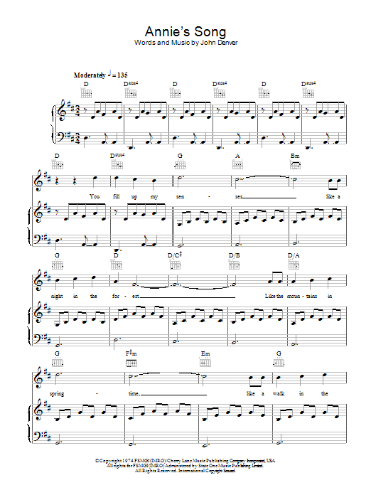 Annie's Song (Piano, Vocal & Guitar Chords) von John Denver