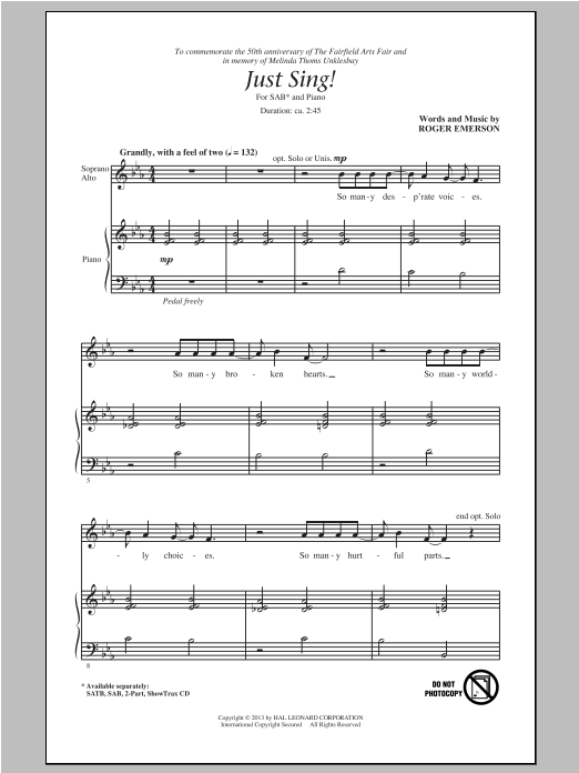 Just Sing (SAB Choir) von Roger Emerson