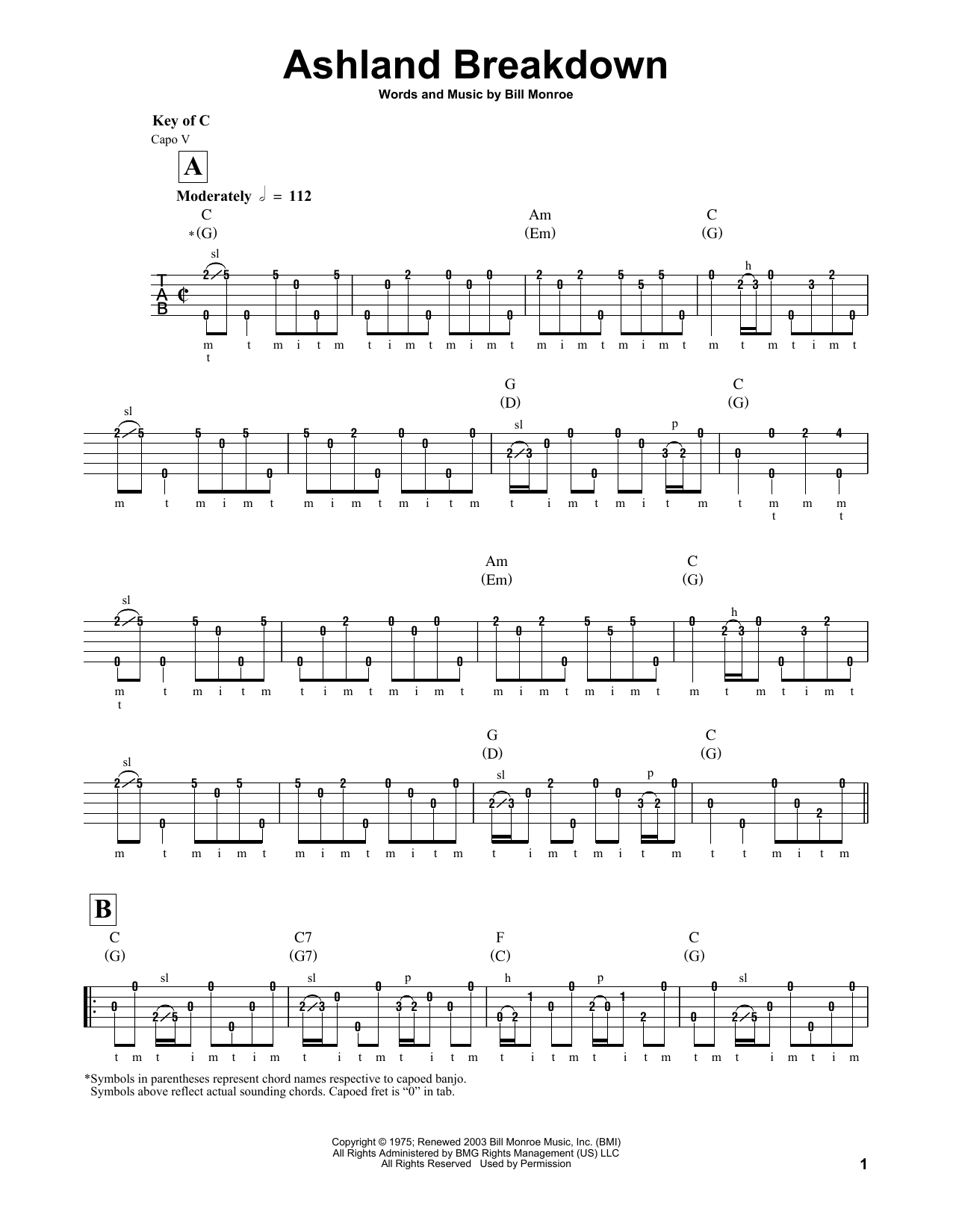 Ashland Breakdown (Banjo Tab) von Bill Monroe