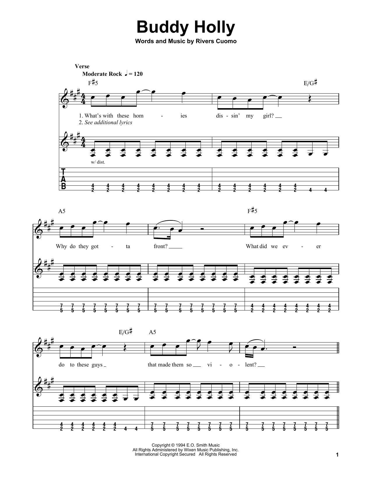 Buddy Holly (Easy Guitar Tab) von Weezer