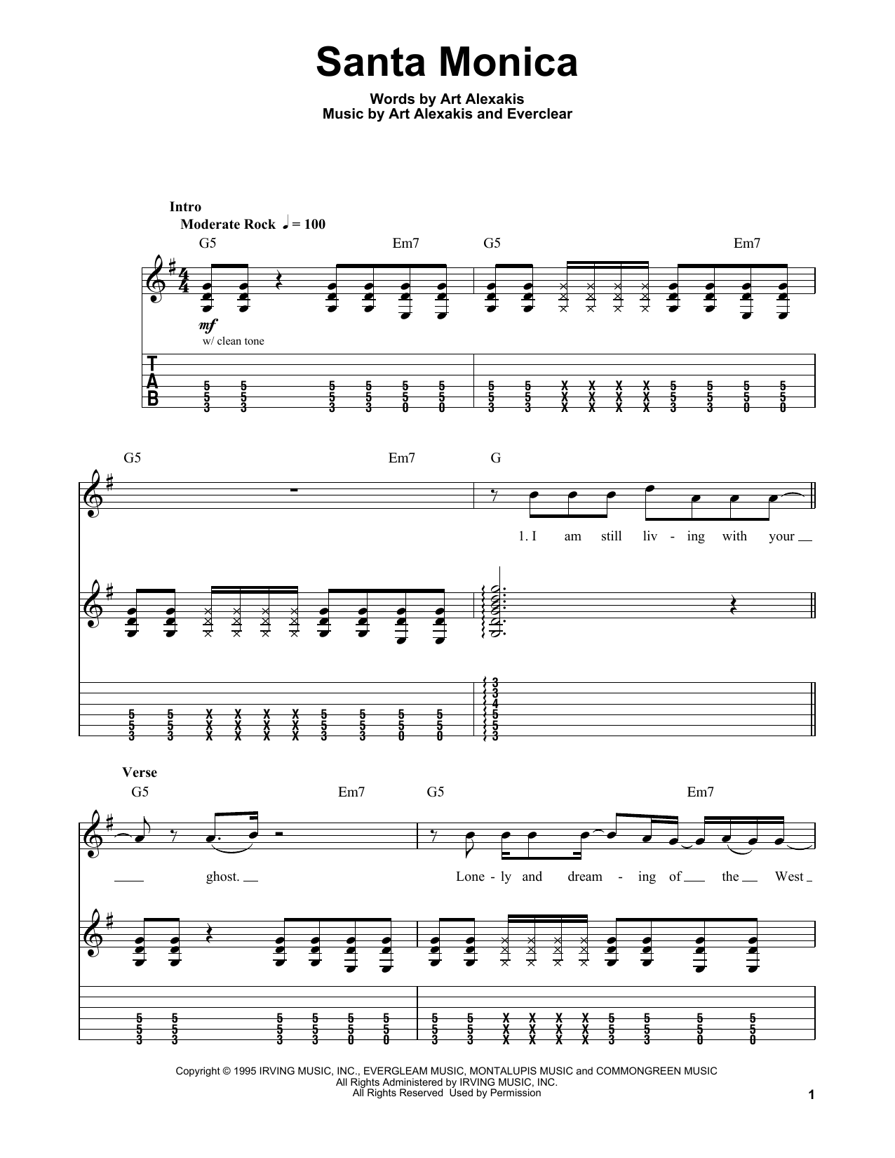 Santa Monica (Easy Guitar Tab) von Everclear