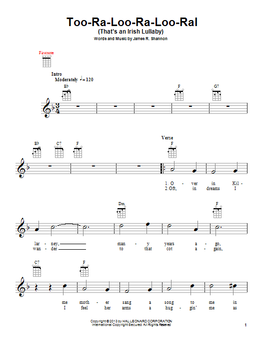 Too-Ra-Loo-Ra-Loo-Ral (That's An Irish Lullaby) (Ukulele) von James R. Shannon