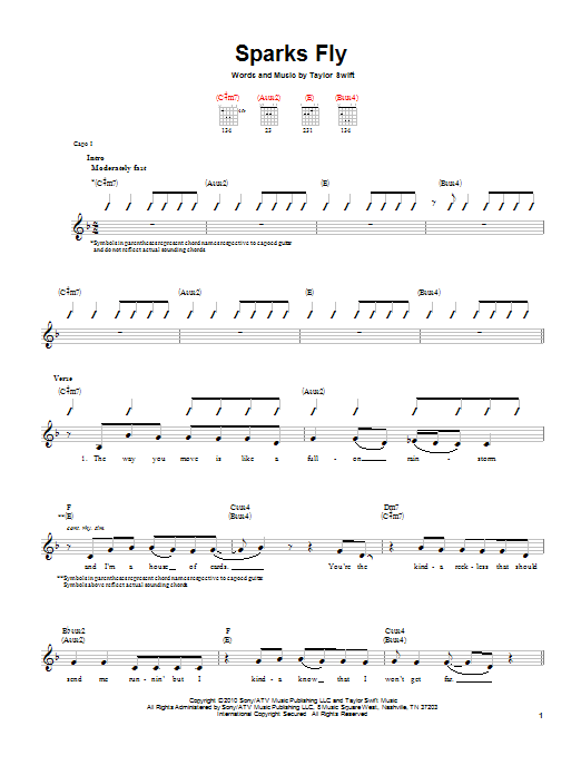 Sparks Fly (Easy Guitar) von Taylor Swift