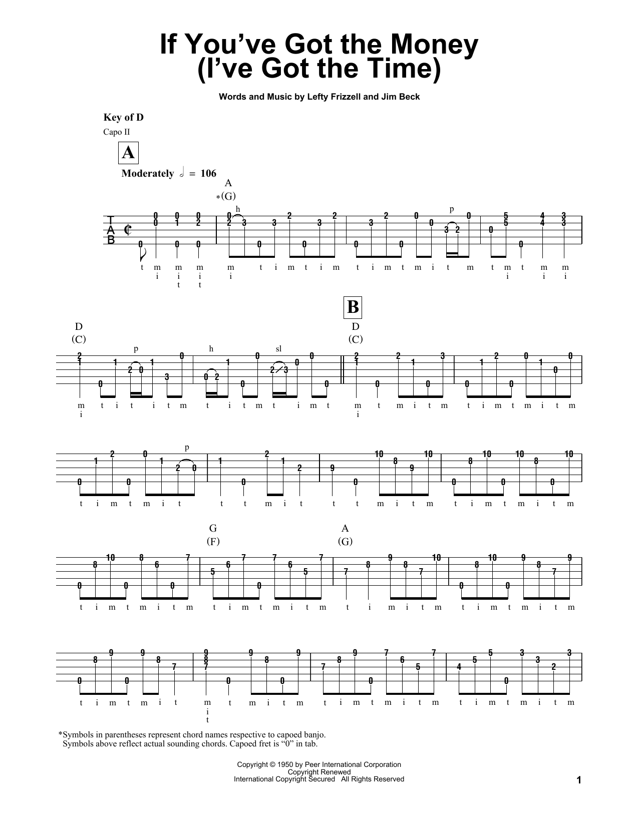 If You've Got The Money (I've Got The Time) (Banjo Tab) von Lefty Frizzell