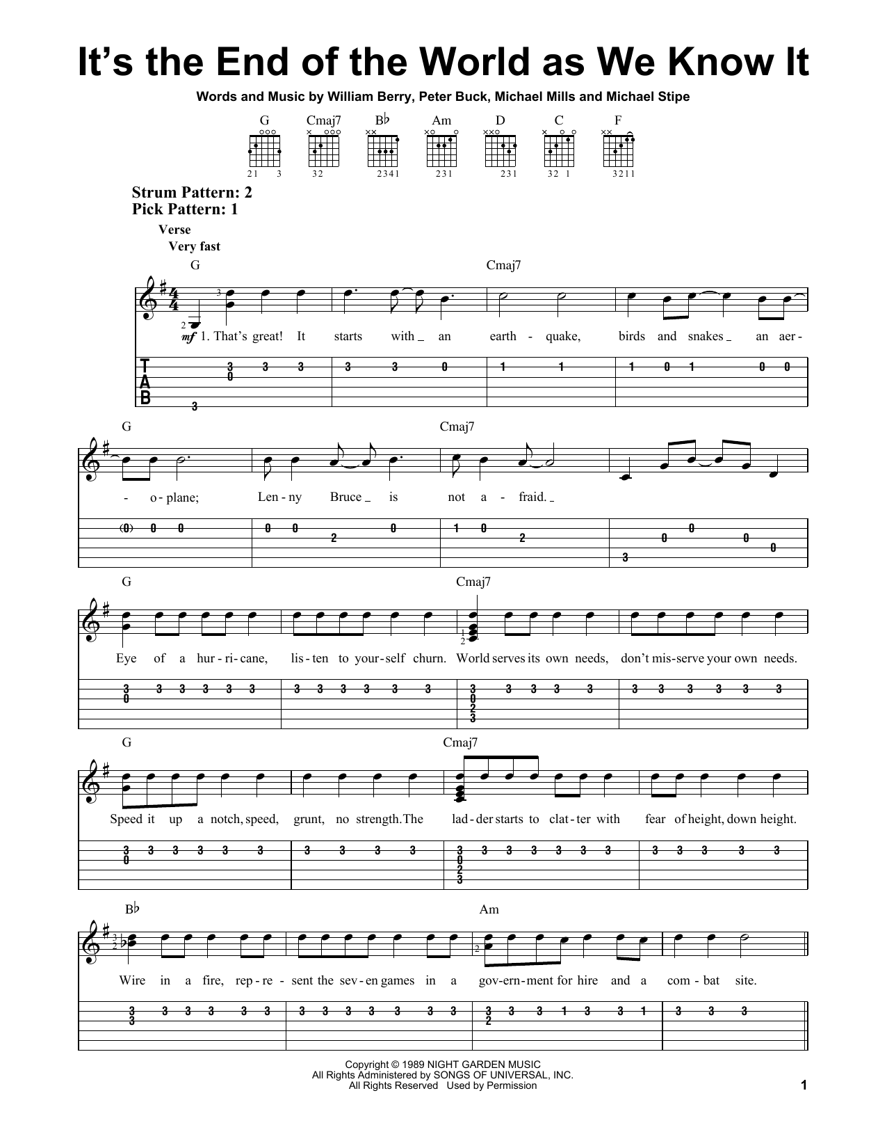 It's The End Of The World As We Know It (Easy Guitar Tab) von R.E.M.