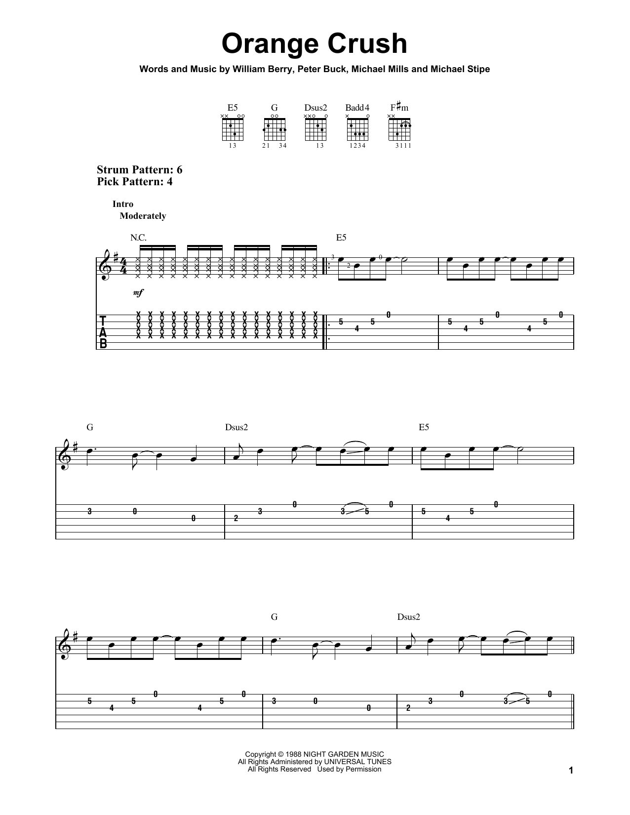 Orange Crush (Easy Guitar Tab) von R.E.M.