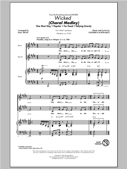 Wicked (Choral Medley) (arr. Mac Huff) (2-Part Choir) von Stephen Schwartz