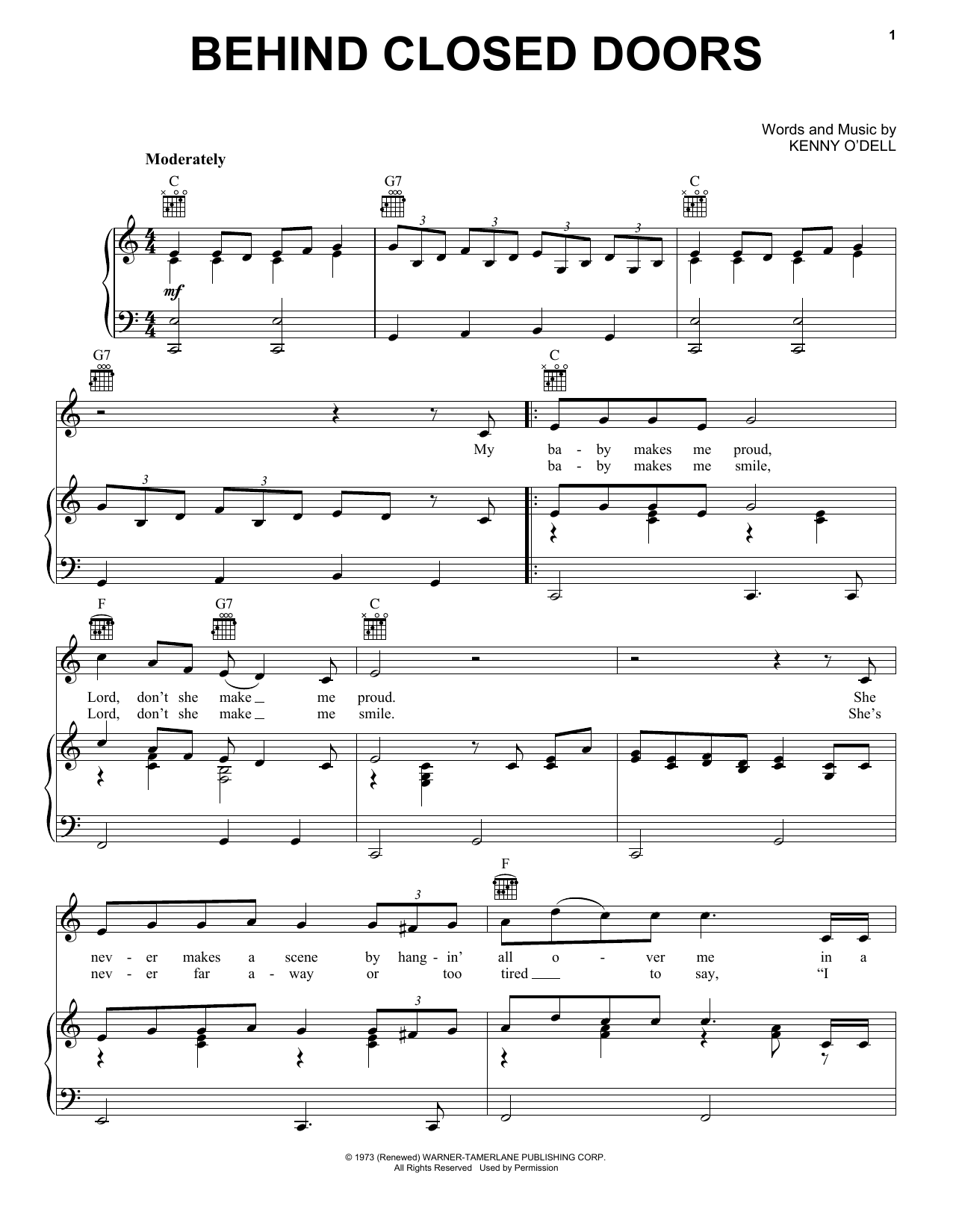 Behind Closed Doors (Piano, Vocal & Guitar Chords (Right-Hand Melody)) von Charlie Rich