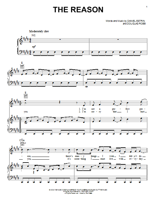 The Reason (Piano, Vocal & Guitar Chords (Right-Hand Melody)) von Hoobastank