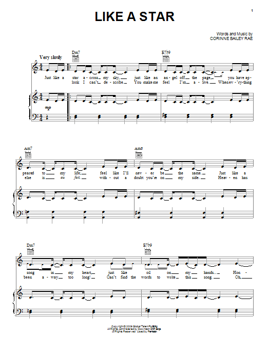 Like A Star (Piano, Vocal & Guitar Chords (Right-Hand Melody)) von Corinne Bailey Rae