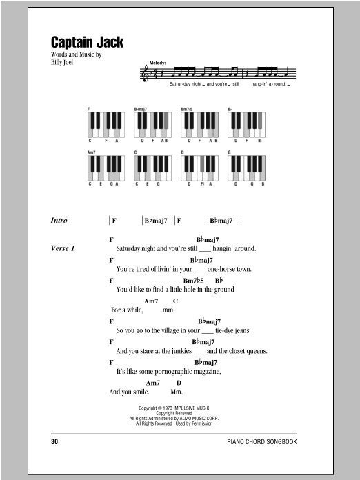 Captain Jack (Piano Chords/Lyrics) von Billy Joel