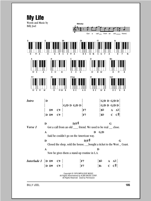 My Life (Piano Chords/Lyrics) von Billy Joel