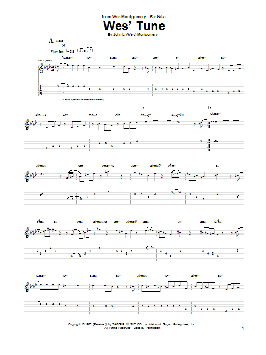 Wes' Tune (Guitar Tab) von Wes Montgomery