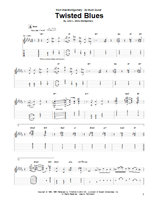 Twisted Blues (Guitar Tab) von Wes Montgomery