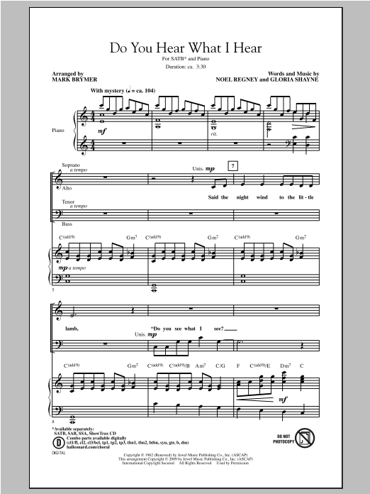 Do You Hear What I Hear (arr. Mark Brymer) (SATB Choir) von Gloria Shayne