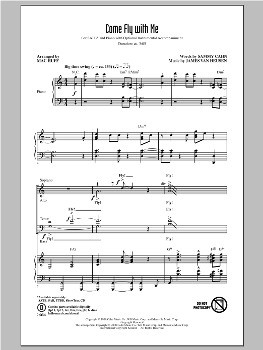 Come Fly With Me (arr. Mac Huff) (SATB Choir) von James Van Heusen