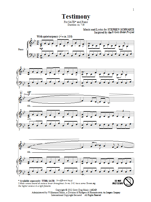 Testimony (SATB Choir) von Stephen Schwartz