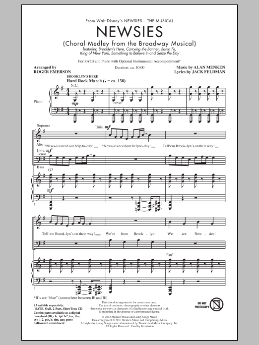 Newsies (Choral Medley) (SATB Choir) von Roger Emerson
