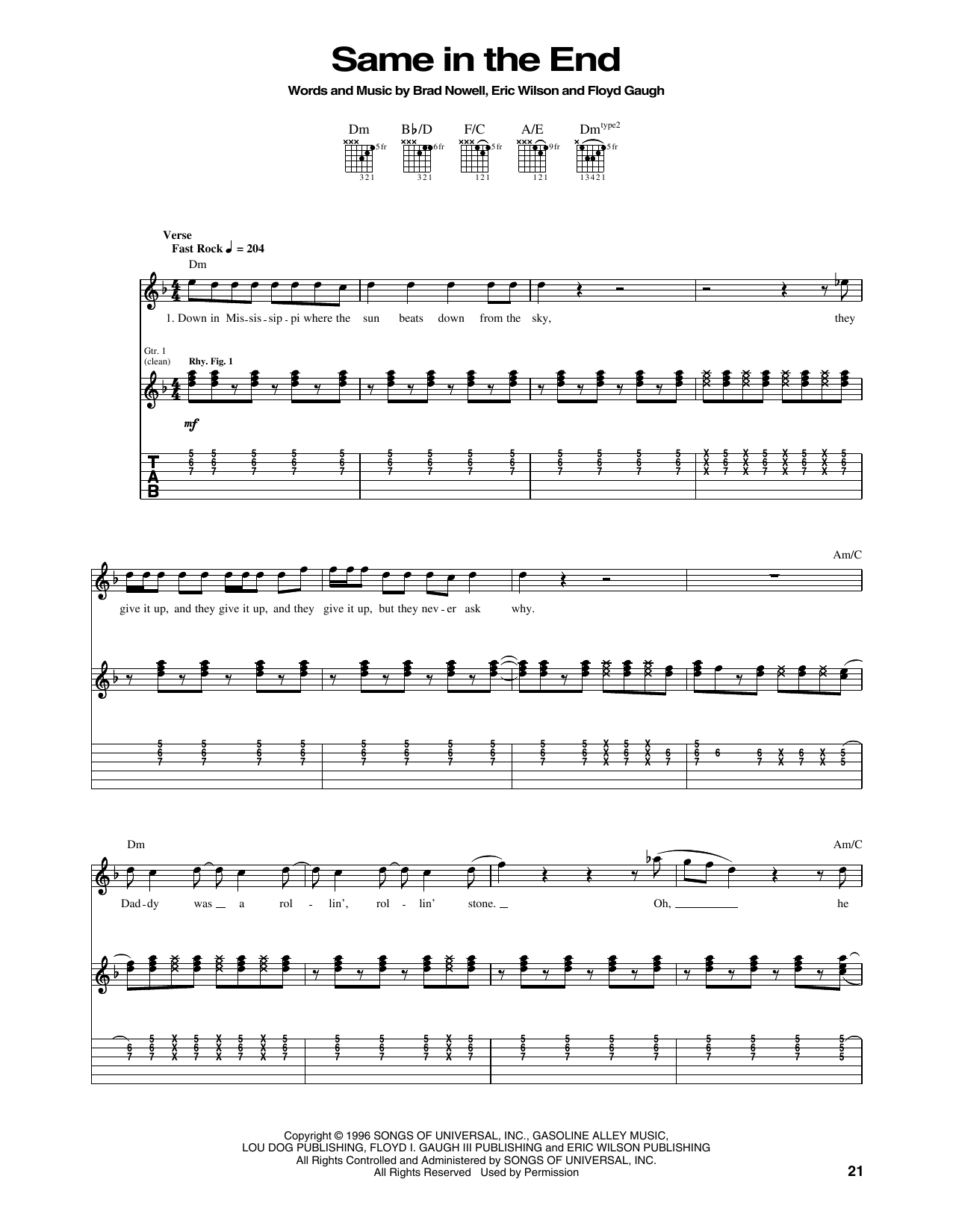 Same In The End (Guitar Tab) von Sublime