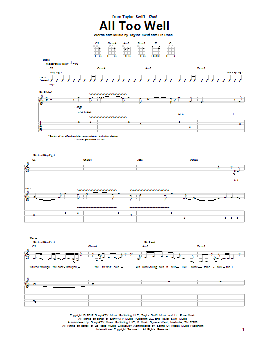 All Too Well (Guitar Tab) von Taylor Swift