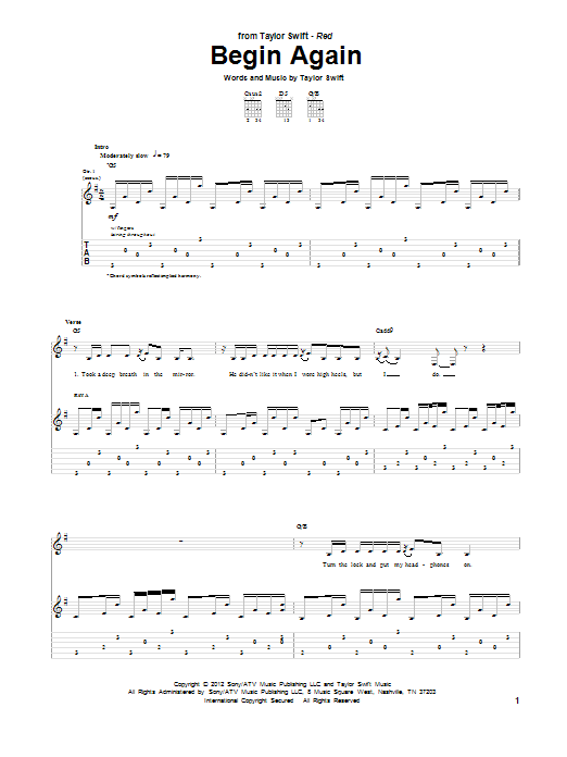 Begin Again (Guitar Tab) von Taylor Swift