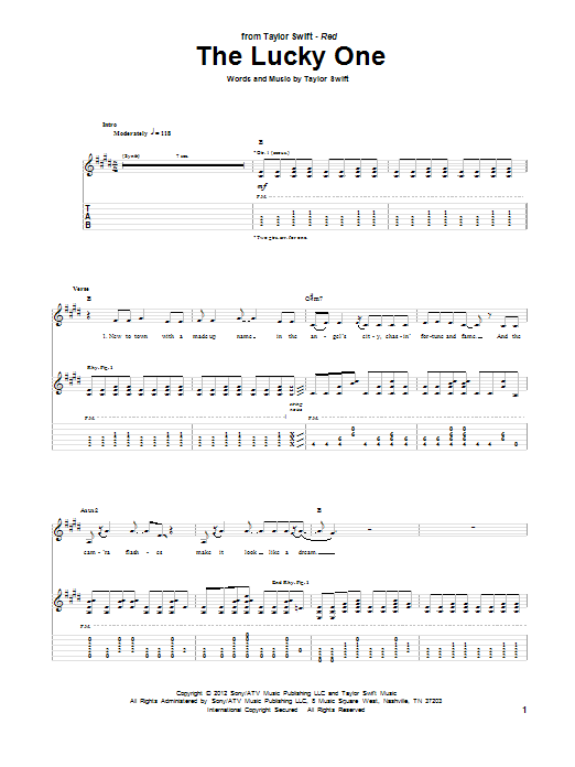 The Lucky One (Guitar Tab) von Taylor Swift
