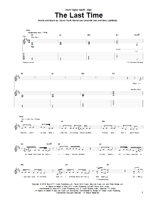 The Last Time (Guitar Tab) von Taylor Swift