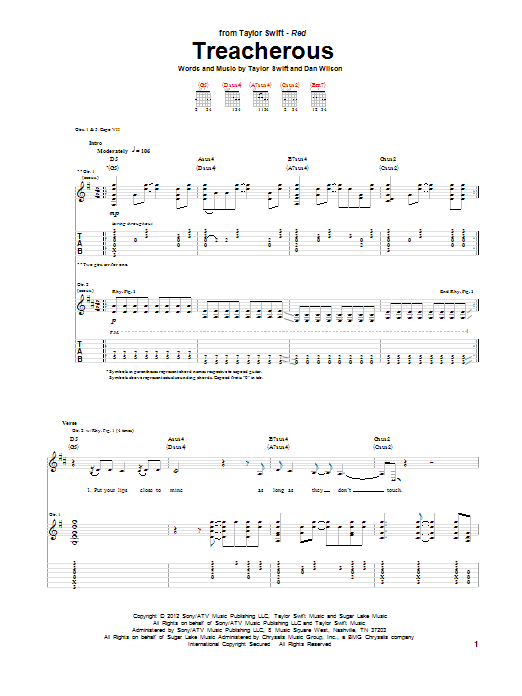 Treacherous (Guitar Tab) von Taylor Swift