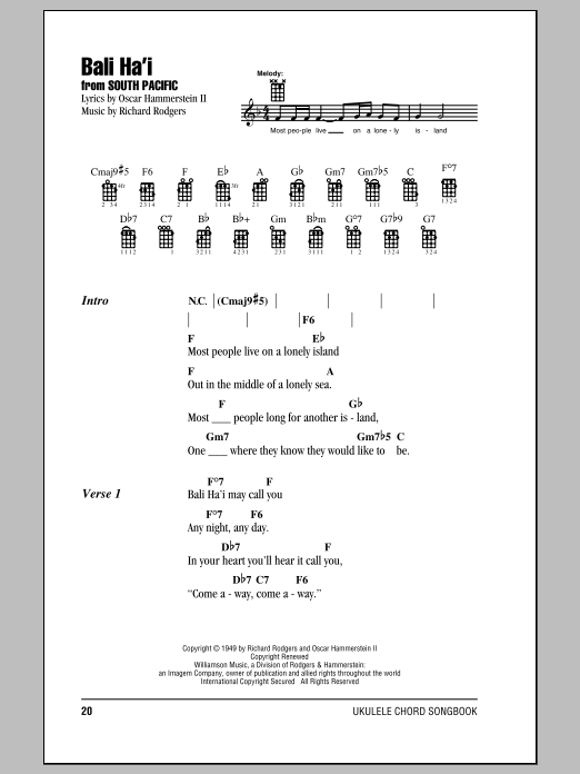 Bali Ha'i (Ukulele Chords/Lyrics) von Rodgers & Hammerstein