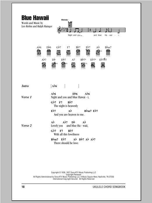 Blue Hawaii (Ukulele Chords/Lyrics) von Elvis Presley