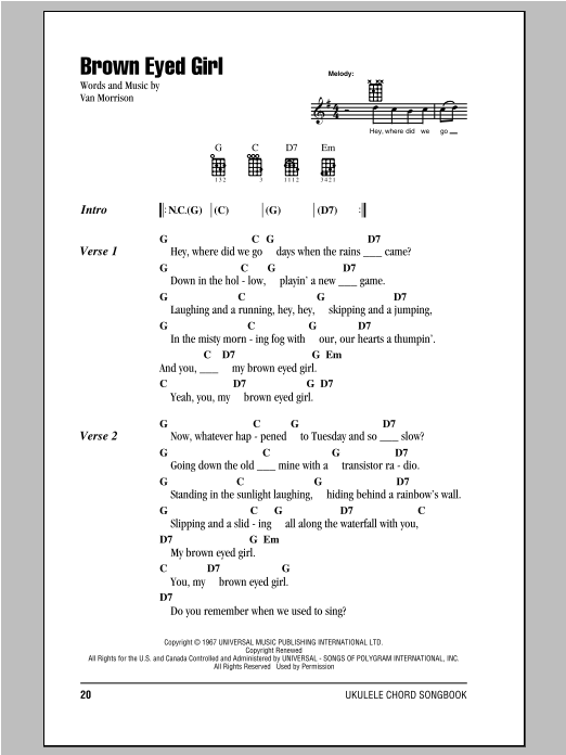 Brown Eyed Girl (Ukulele Chords/Lyrics) von Van Morrison