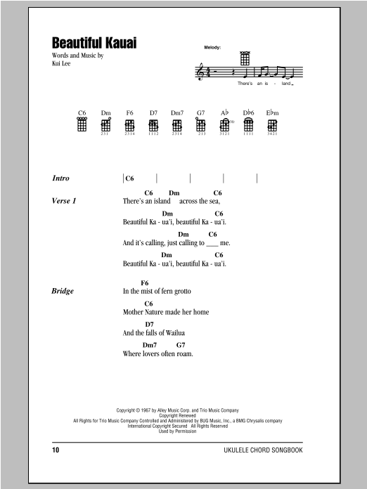 Beautiful Kauai (Ukulele Chords/Lyrics) von Kui Lee