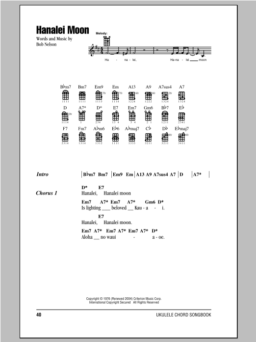 Hanalei Moon (Ukulele Chords/Lyrics) von Bob Nelson