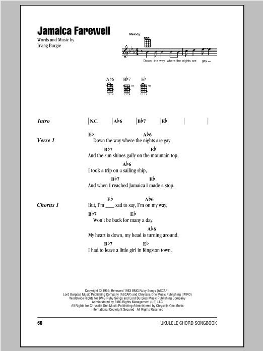 Jamaica Farewell (Ukulele Chords/Lyrics) von Harry Belafonte