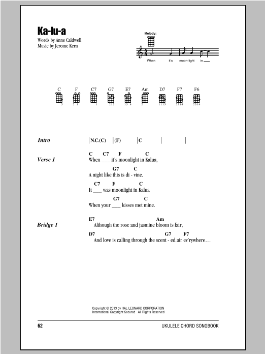 Ka-lu-a (Ukulele Chords/Lyrics) von Anne Caldwell