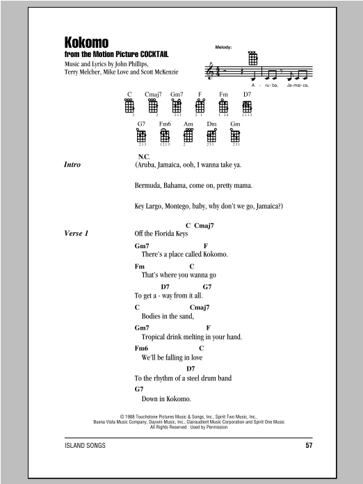 Kokomo (Ukulele Chords/Lyrics) von The Beach Boys