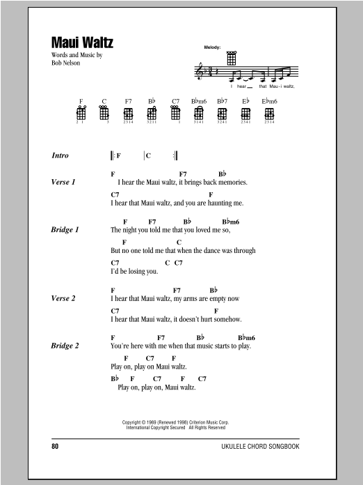 Maui Waltz (Ukulele Chords/Lyrics) von Bob Nelson