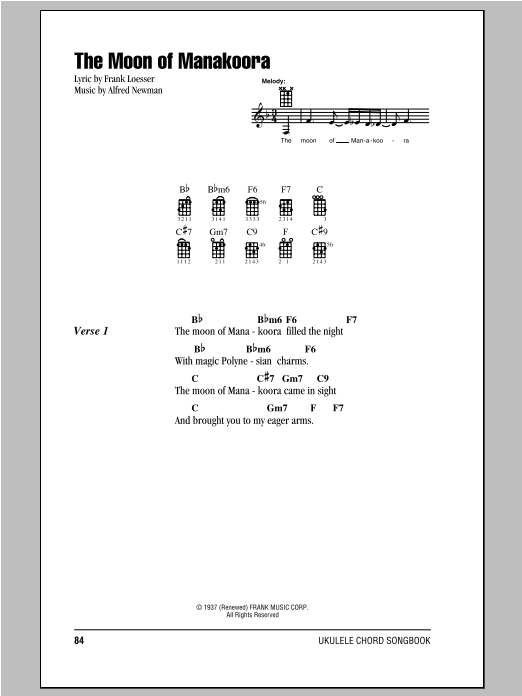 The Moon Of Manakoora (Ukulele Chords/Lyrics) von Frank Loesser