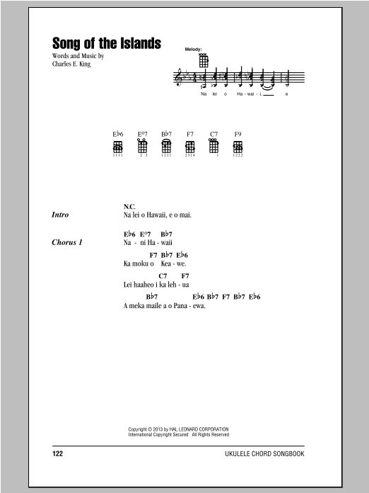 Song Of The Islands (Ukulele Chords/Lyrics) von Charles E. King