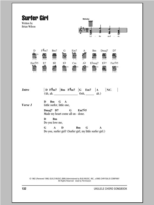 Surfer Girl (Ukulele Chords/Lyrics) von The Beach Boys