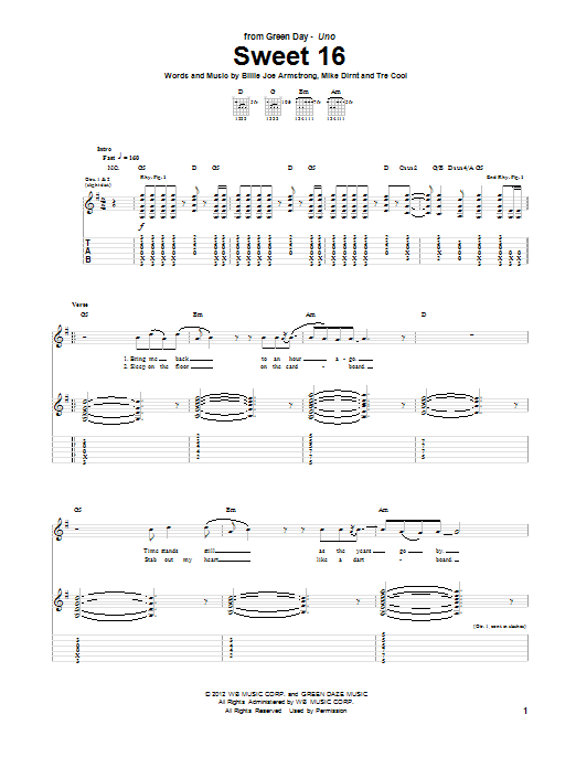 Sweet 16 (Guitar Tab) von Green Day